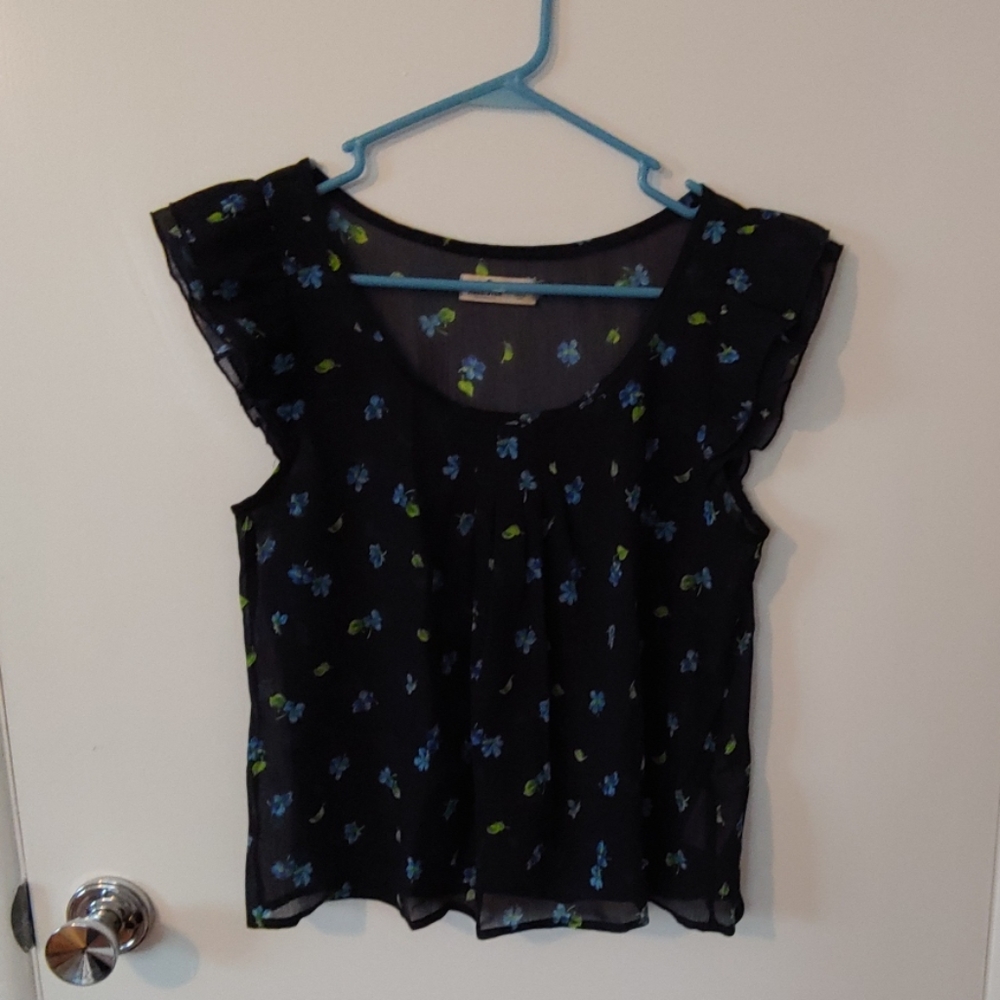 Sheer Navy Floral Blouse